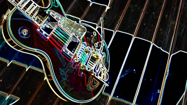 Guitarra Elétrica Luz Néon Abstrata Papel Parede — Fotografia de Stock