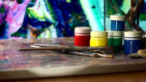 Pinceaux Peintures Art Peinture Artistique Abstraite Fond Couleur — Video