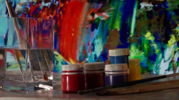 Pincéis Arte Tintas Pintura Arte Abstrata Cor Fundo — Vídeo de Stock
