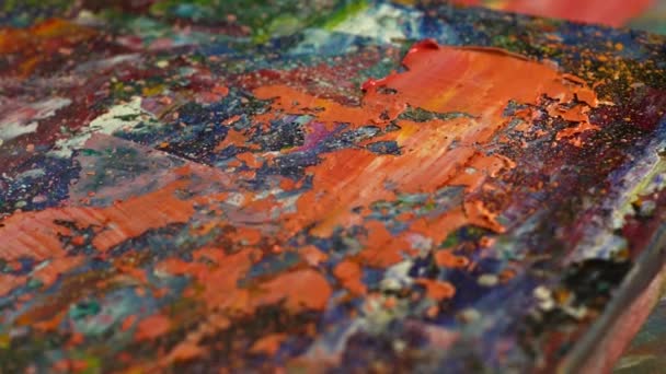 Artist Mixes Oil Paints Paints Canvas — Stock Video