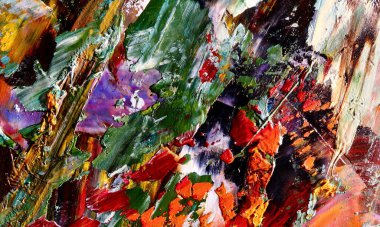 Renkli soyut resim arkaplanı. Modern motif görsel sanat. Yağ renkli yoğun bir karışım. Moda el boyama bezi. Moda poster kağıdı için tuval üzerindeki fırça darbelerini boya