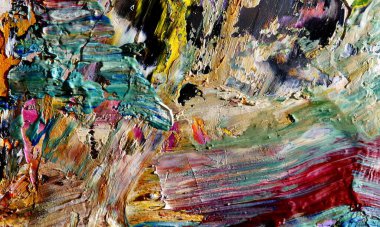 Renkli soyut resim arkaplanı. Modern motif görsel sanat. Yağ renkli yoğun bir karışım. Moda el boyama bezi. Moda poster kağıdı için tuval üzerindeki fırça darbelerini boya