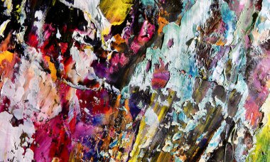 Renkli soyut resim arkaplanı. Modern motif görsel sanat. Yağ renkli yoğun bir karışım. Moda el boyama bezi. Moda poster kağıdı için tuval üzerindeki fırça darbelerini boya