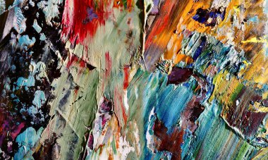 Renkli soyut resim arkaplanı. Modern motif görsel sanat. Yağ renkli yoğun bir karışım. Moda el boyama bezi. Moda poster kağıdı için tuval üzerindeki fırça darbelerini boya