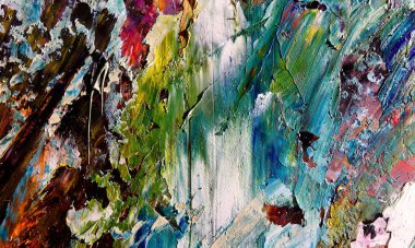 Renkli soyut resim arkaplanı. Modern motif görsel sanat. Yağ renkli yoğun bir karışım. Moda el boyama bezi. Moda poster kağıdı için tuval üzerindeki fırça darbelerini boya