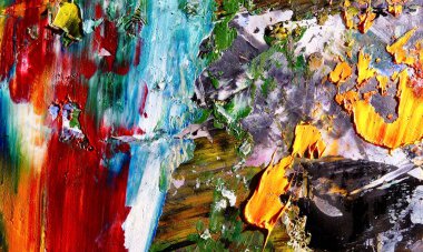 Renkli soyut resim arkaplanı. Modern motif görsel sanat. Yağ renkli yoğun bir karışım. Moda el boyama bezi. Moda poster kağıdı için tuval üzerindeki fırça darbelerini boya