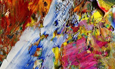 Renkli soyut resim arkaplanı. Modern motif görsel sanat. Yağ renkli yoğun bir karışım. Moda el boyama bezi. Moda poster kağıdı için tuval üzerindeki fırça darbelerini boya
