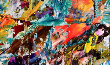 Renkli soyut resim arkaplanı. Modern motif görsel sanat. Yağ renkli yoğun bir karışım. Moda el boyama bezi. Moda poster kağıdı için tuval üzerindeki fırça darbelerini boya