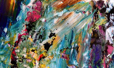 Renkli soyut resim arkaplanı. Modern motif görsel sanat. Yağ renkli yoğun bir karışım. Moda el boyama bezi. Moda poster kağıdı için tuval üzerindeki fırça darbelerini boya