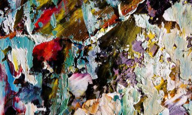 Renkli soyut resim arkaplanı. Modern motif görsel sanat. Yağ renkli yoğun bir karışım. Moda el boyama bezi. Moda poster kağıdı için tuval üzerindeki fırça darbelerini boya
