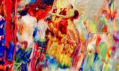 Renkli soyut resim arkaplanı. Modern motif görsel sanat. Yağ renkli yoğun bir karışım. Moda el boyama bezi. Moda poster kağıdı için tuval üzerindeki fırça darbelerini boya