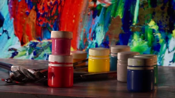 Pinceles Pinturas Arte Pintura Arte Abstracto Fondo Color — Vídeo de stock