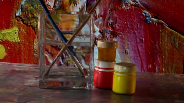 Pinceles Pinturas Arte Pintura Arte Abstracto Fondo Color — Vídeos de Stock
