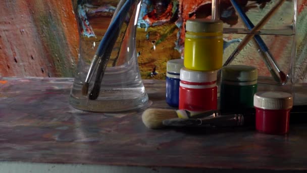 Pinceaux Peintures Art Peinture Artistique Abstraite Fond Couleur — Video