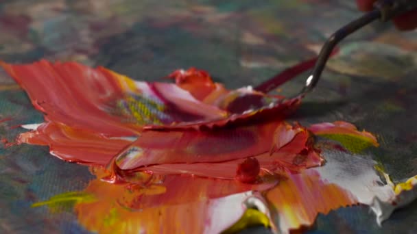 Artist Mixes Oil Paints Paints Canvas — Stock Video