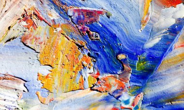 Renkli soyut resim arkaplanı. Modern motif görsel sanat. Yağ renkli yoğun bir karışım. Moda el boyama bezi. Moda poster kağıdı için tuval üzerindeki fırça darbelerini boya