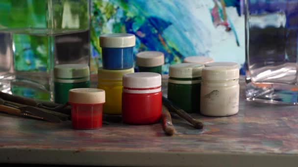 Pinceaux Peintures Art Peinture Artistique Abstraite Fond Couleur — Video