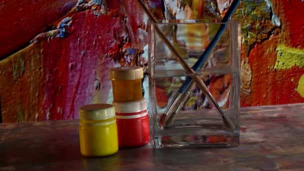 Pinceaux Peintures Art Peinture Artistique Abstraite Fond Couleur — Video