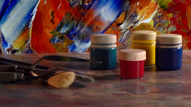 Pinceaux Peintures Art Peinture Artistique Abstraite Fond Couleur — Video