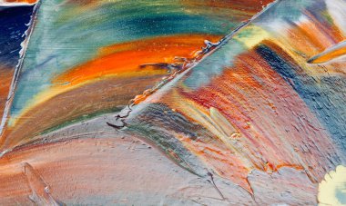 Renkli soyut resim arkaplanı. Modern motif görsel sanat. Yağ renkli yoğun bir karışım. Moda el boyama bezi. Moda poster kağıdı için tuval üzerindeki fırça darbelerini boya