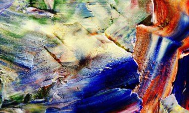 Renkli soyut resim arkaplanı. Modern motif görsel sanat. Yağ renkli yoğun bir karışım. Moda el boyama bezi. Moda poster kağıdı için tuval üzerindeki fırça darbelerini boya