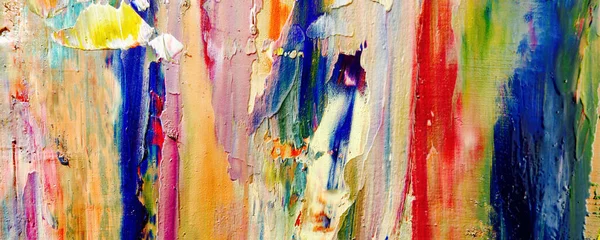 色彩斑斓的抽象画背景 现代视觉艺术的主题 浓郁的五彩缤纷的油彩混合着充满活力的色彩 流行的手绘画布 画布上的涂料笔画 用于流行的海报墙纸 — 图库照片