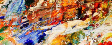 Renkli soyut resim arkaplanı. Modern motif görsel sanat. Yağ renkli yoğun bir karışım. Moda el boyama bezi. Moda poster kağıdı için tuval üzerindeki fırça darbelerini boya