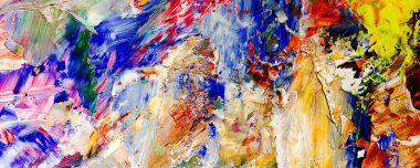 Renkli soyut resim arkaplanı. Modern motif görsel sanat. Yağ renkli yoğun bir karışım. Moda el boyama bezi. Moda poster kağıdı için tuval üzerindeki fırça darbelerini boya