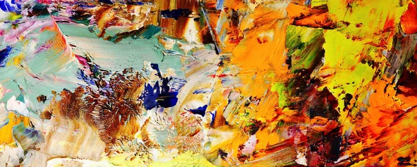 カラフルな抽象画の背景 現代的なモチーフの視覚芸術 オイル鮮やかな色の集中的な多色のミックス 流行の手描きのキャンバス 流行のポスターのためのキャンバス上の絵筆をペイント壁紙 — ストック写真