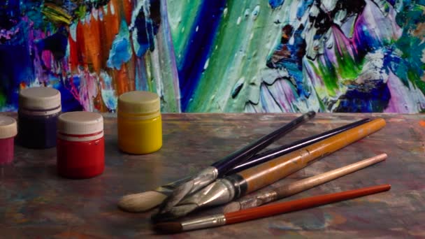 Pennelli Vernici Artistiche Pittura Arte Astratta Colore Sfondo — Video Stock