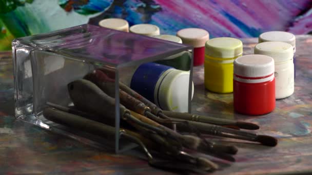 Pinceles Pinturas Arte Pintura Arte Abstracto Fondo Color — Vídeos de Stock
