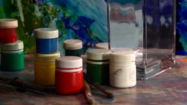 Konstborstar Och Målarfärger Abstrakt Konstmålning Färg Bakgrund — Stockvideo