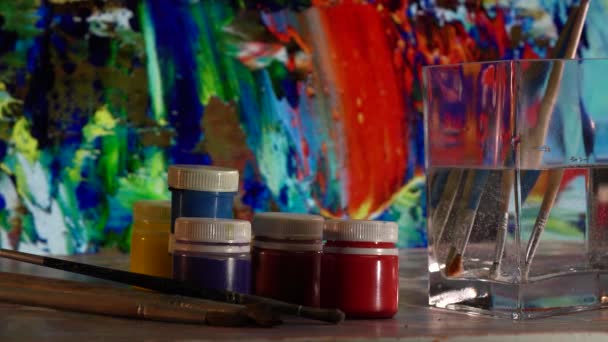 Pinceaux Peintures Art Peinture Artistique Abstraite Fond Couleur — Video