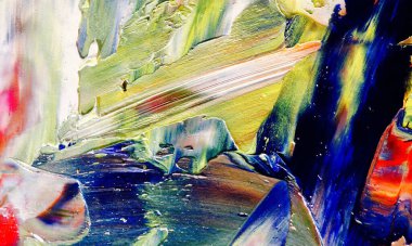 Renkli soyut resim arkaplanı. Modern motif görsel sanat. Yağ renkli yoğun bir karışım. Moda el boyama bezi. Moda poster kağıdı için tuval üzerindeki fırça darbelerini boya