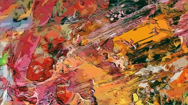 色彩斑斓的抽象画背景 现代视觉艺术的主题 浓郁的五彩缤纷的油彩混合着充满活力的色彩 流行的手绘画布 画布上的涂料笔画 用于流行的海报墙纸 — 图库照片
