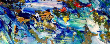 Renkli soyut resim arkaplanı. Modern motif görsel sanat. Yağ renkli yoğun bir karışım. Moda el boyama bezi. Moda poster kağıdı için tuval üzerindeki fırça darbelerini boya