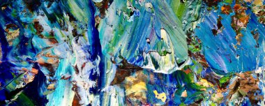 Renkli soyut resim arkaplanı. Modern motif görsel sanat. Yağ renkli yoğun bir karışım. Moda el boyama bezi. Moda poster kağıdı için tuval üzerindeki fırça darbelerini boya