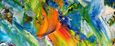 Renkli soyut resim arkaplanı. Modern motif görsel sanat. Yağ renkli yoğun bir karışım. Moda el boyama bezi. Moda poster kağıdı için tuval üzerindeki fırça darbelerini boya