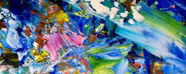 Renkli soyut resim arkaplanı. Modern motif görsel sanat. Yağ renkli yoğun bir karışım. Moda el boyama bezi. Moda poster kağıdı için tuval üzerindeki fırça darbelerini boya