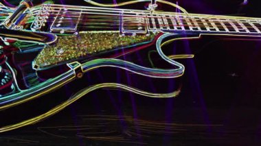 Duvar kağıdı. Renkli neon arkaplan. Neon ışığı gitarı 