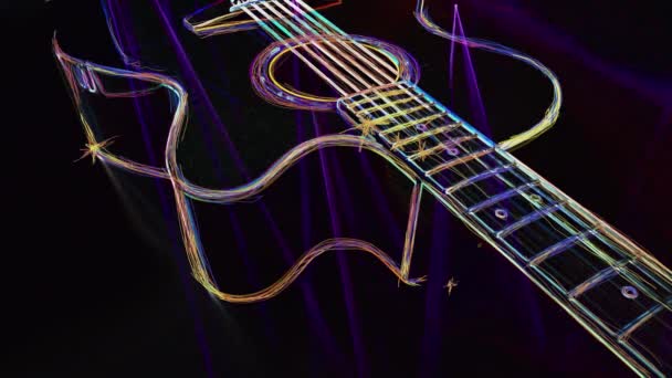 Bakgrund Färg Neon Bakgrund Neonljus Gitarr — Stockvideo