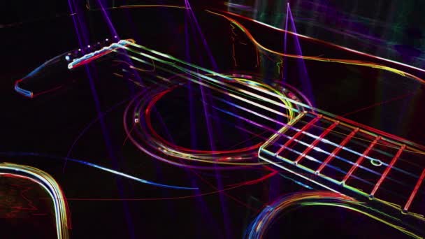 Bakgrund Färg Neon Bakgrund Neonljus Gitarr — Stockvideo