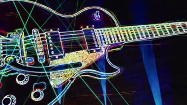 Duvar kağıdı. Renkli neon arkaplan. Neon ışığı gitarı 