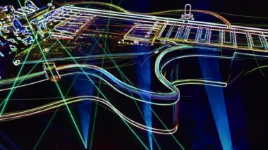 Duvar kağıdı. Renkli neon arkaplan. Neon ışığı gitarı 