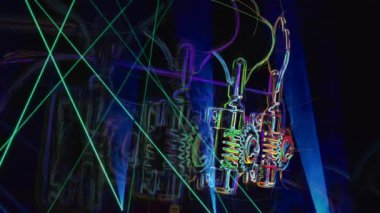 Duvar kağıdı. Renkli neon arkaplan. Neon ışığı gitarı 