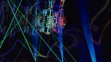 Duvar kağıdı. Renkli neon arkaplan. Neon ışığı gitarı 