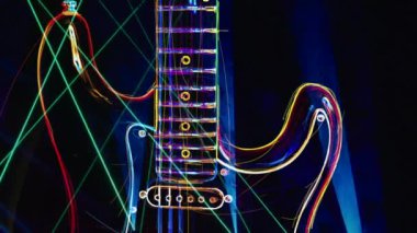 Duvar kağıdı. Renkli neon arkaplan. Neon ışığı gitarı 