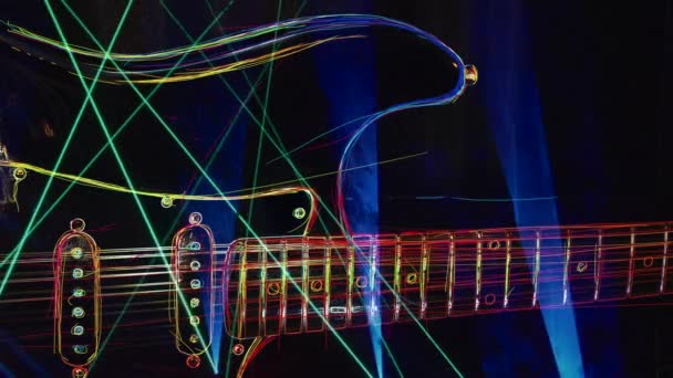 Bakgrund Färg Neon Bakgrund Neonljus Gitarr — Stockvideo