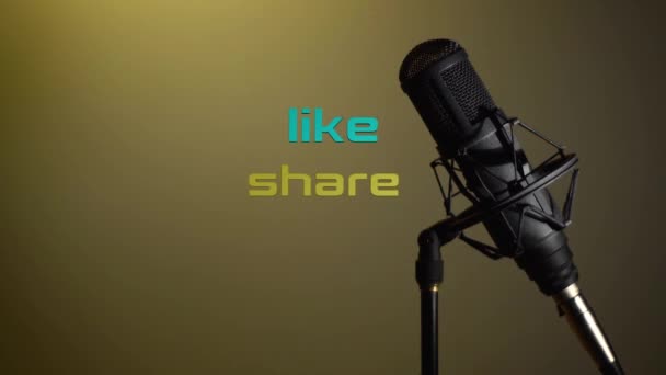 Share Subscribe Text Pozadí Mikrofonu — Stock video