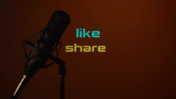 Share Subscribe Text Pozadí Mikrofonu — Stock video